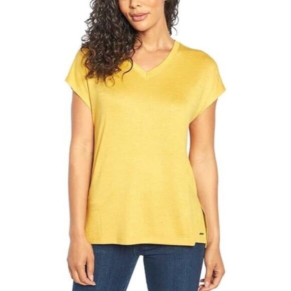 NWT Orvis Women's Short Sleeve V-Neck Tunic Knit Top Size XXL - Yellow